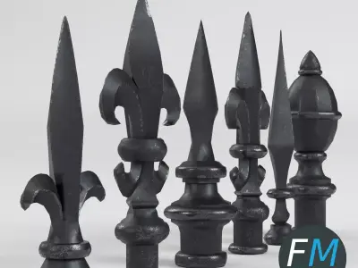 Cast iron fence finials set 1 Low-poly 3D model