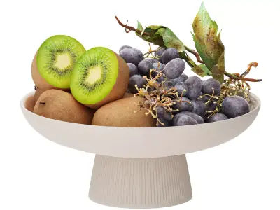 bowl of black grapes and kiwi fruit 3D model