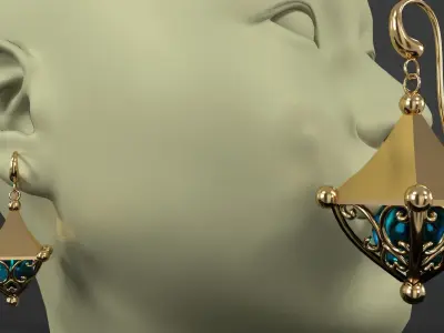 earrings gold and 3D model