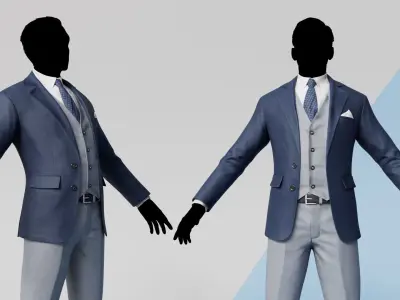 Men Pans with Shirt Blazer and Shoes Mix Grey Blue Black Low-poly 3D model