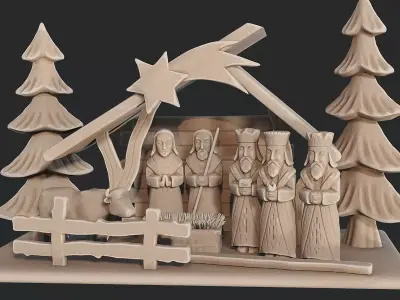 Wooden Nativity Scene 3D model