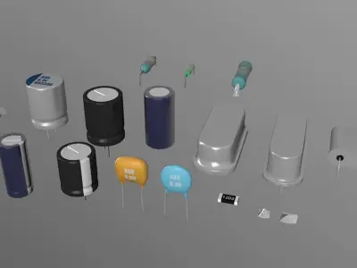 Capacitor  Resistor  and Crystal oscillator 3D model