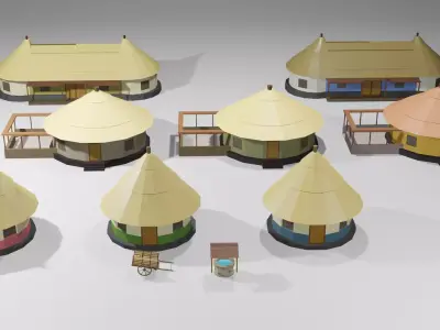 Rural Village - Low poly Assets Low-Poly 3D models  Free low-poly 3D model