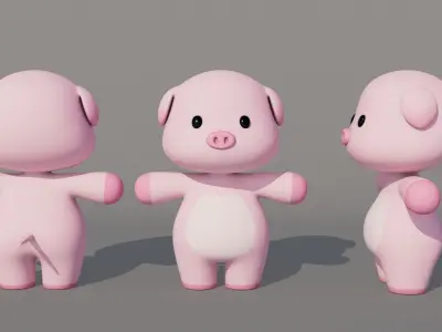 Rigged Cartoon Pig Low-poly 3D model
