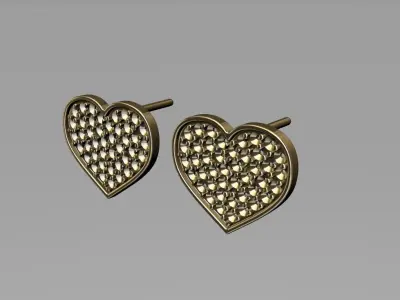 Heart Diamond Stud Earrings 3D print model