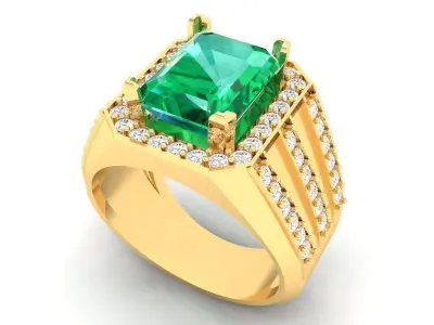 Luxury Rectangular Gemstone Ring for Men 3D Model l 402 3D print model