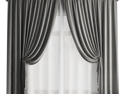 classic curtains and tulle - set 008 Low-poly 3D model