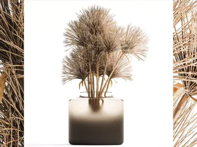 Small bouquet of dried flowers in a vase with hogweed 324 3D model