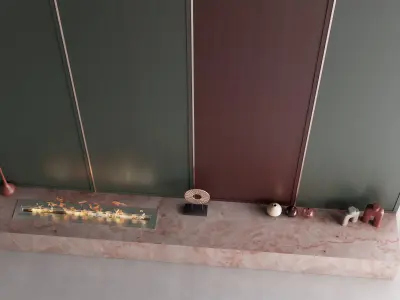 Decorated Wall with Biofireplace in calm colors 3D model