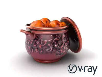 Intricately Carved Pot with Floral Garlands model pack Low-poly 3D model