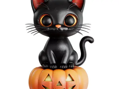 Halloween Black Cat Figurine 3d print and game ready Low-poly 3D model