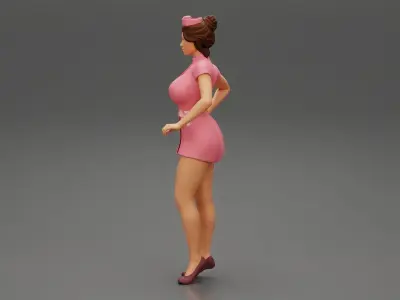 sexy nurse standing in a pink outfit 3D print model