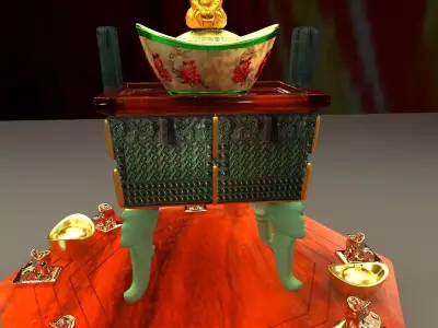 Chinese monkey gold ingot with incense bronze  3D model