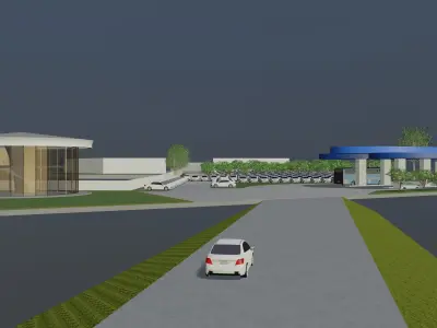 Gas station layout in concept 3D model