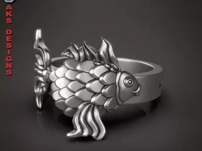  Ring organic jewelry Fish 1 3D print model