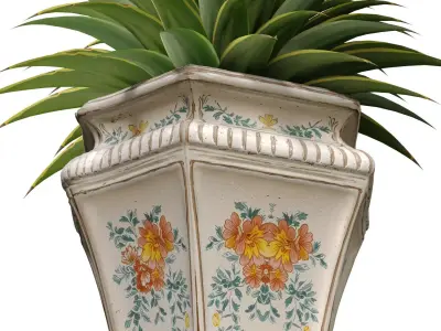 Decorative tropical plant in classic ceramic vase urn flowerpot 3D model