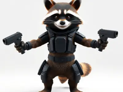 Rigged and Animated Armored Raccoon with Dual Pistols Charact... Low-poly 3D model