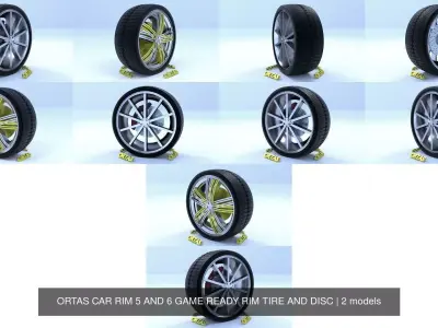 ORTAS CAR RIM 5 AND 6 GAME READY RIM TIRE AND DISC 3D Model Pack