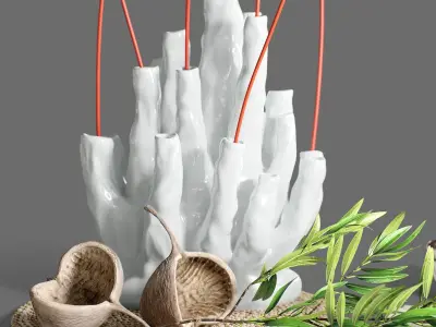 Decor Set 89 Coral vase branch plants Buddha nuts 3D model