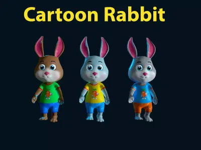 Cartoon Rabbit Gaming Animation pack Low-poly 3D model