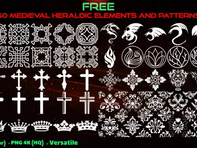 50 Free Hand Painted Alpha Medieval Heraldic Symbols - Vol 7 Texture