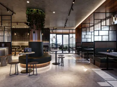 Coffee Shop 3D Industrial Style Blender - Fbx - Obj Low-poly 3D model