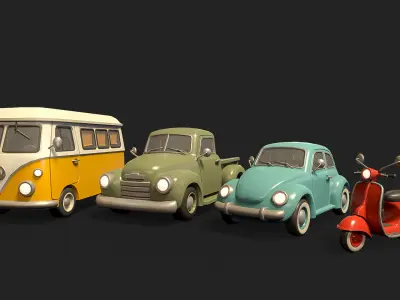 Stylized Retro Cars Low-poly 3D model