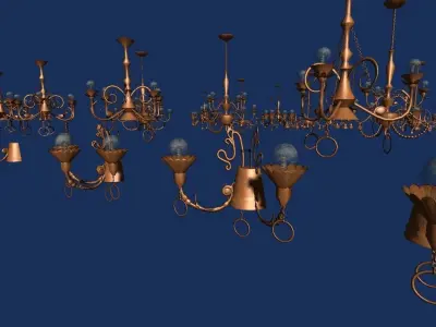 Low-Poly Lamps collection chandelier on concrete wall Low-poly 3D model