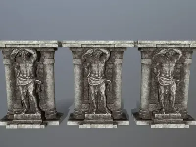 statue 2 column with Low-poly 3D model