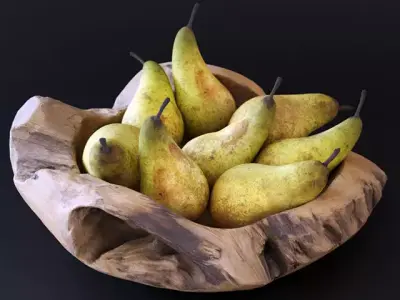 Decorative wooden bowl with pears 3D model