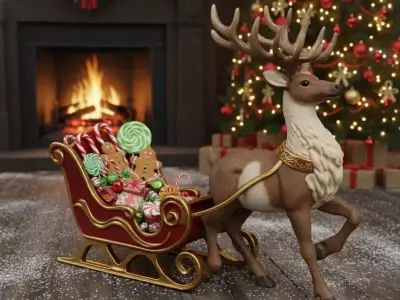 Christmas Reindeer and Sleigh 3D print model