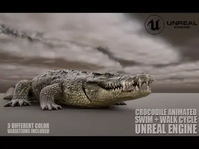 Crocodile Animated UNREAL project  Maya base rig 3D model