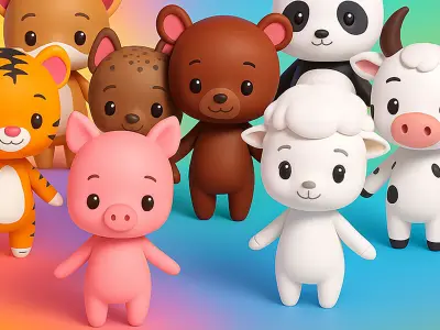 Character Animal Cartoon v002 Collection  Low-poly 3D model