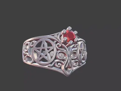 Pentagram Filigree Ring With Gem 3D print model