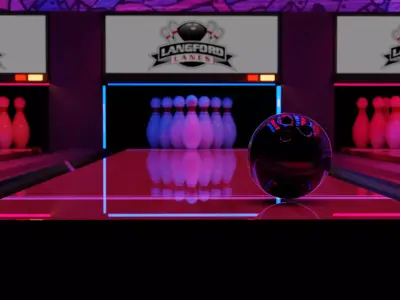 Bowling alley with neon lights 3D model