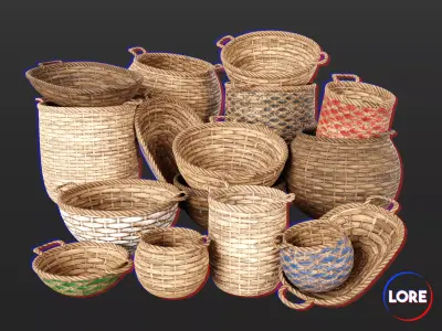 Medieval Containers Woven Baskets Low-poly 3D model