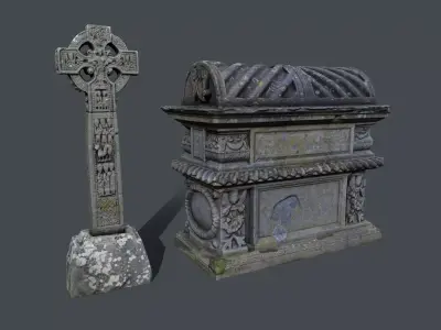 Tomb and a Cross realistic models Low-poly 3D model