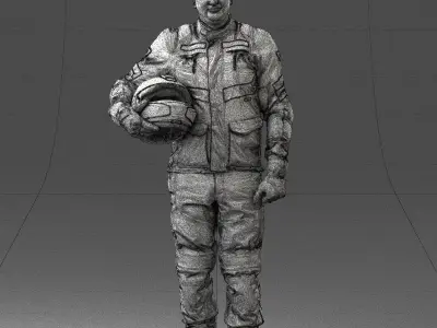 Biker in motorcycle jacket and helmet 0095 3D Print Ready 3D print model