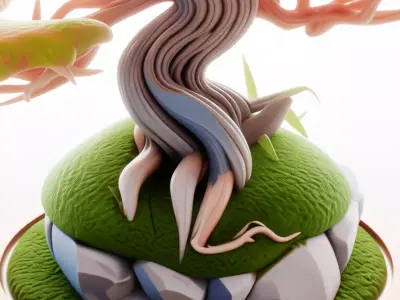 Fantasy Bonsai Tree Surreal Pot Swirling Plant 3D Low-poly 3D model