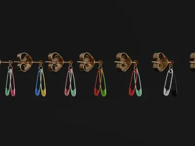 Safety pin earrings 7 styles 11 colors v5 3D model