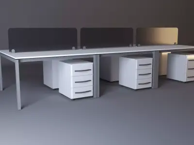 Workstation office desk with three drawers 3D model