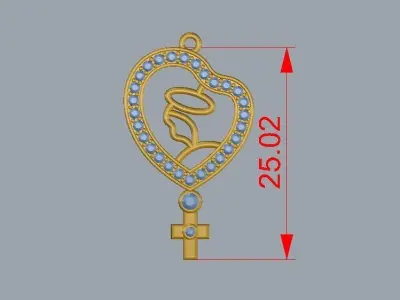 Santa heart shaped pendant with diamonds 3D print model