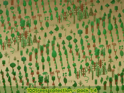 lowpoly trees - 100 Unique  trees pack 1-4 3D Model Collection