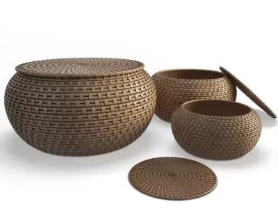 Rattan Braided Baskets 3D model