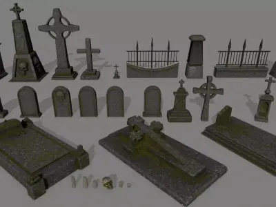 tombstone set two tombstones Low-poly 3D model
