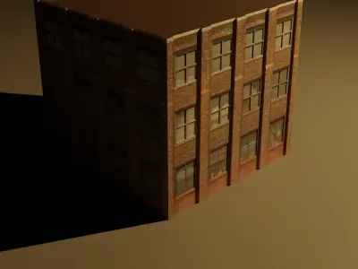 3D building model brick with windows Free 3D model