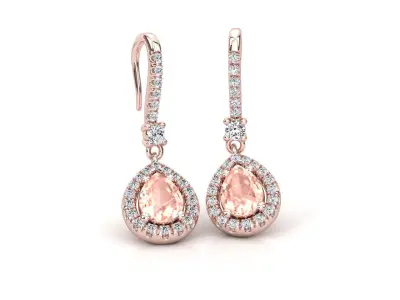 SPE001 pear shaped morganite and diamond earrings in rose gold 3D print model