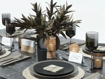 Table setting in dark colors 3D model