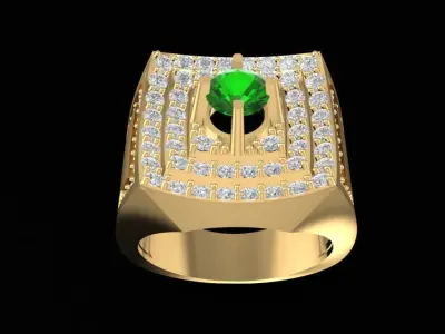 Square Emerald Diamond Gold Men Ring 597 3D print model
