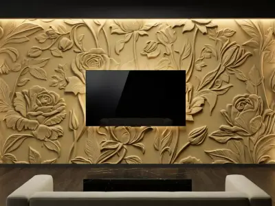 modern rose panel wall decor set relief stl mural CNC 294 3D model